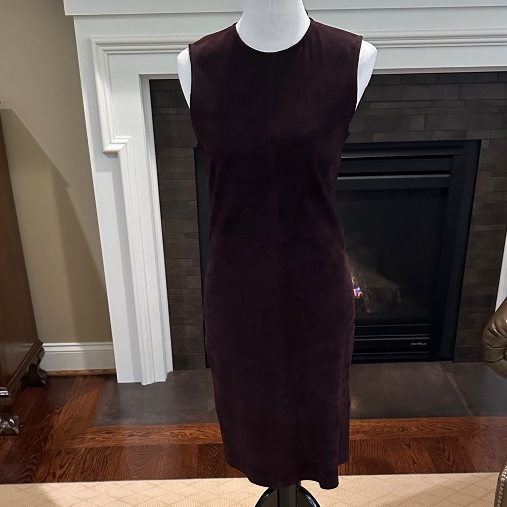 Deep eggplant suede sheath midi dress by Theory